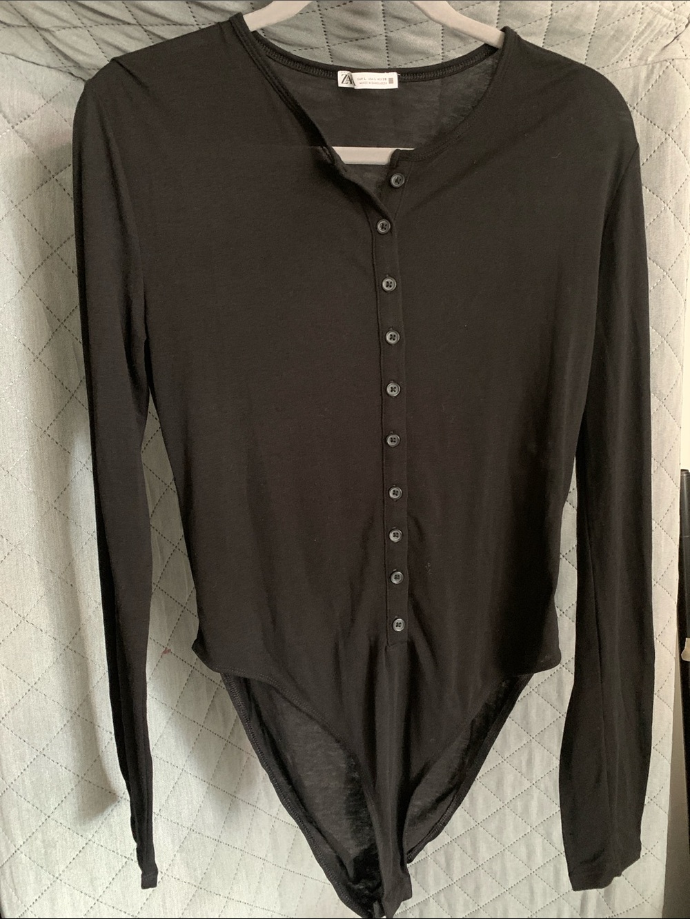 #531 Zara Black Long-Sleeve Henley Bodysuit